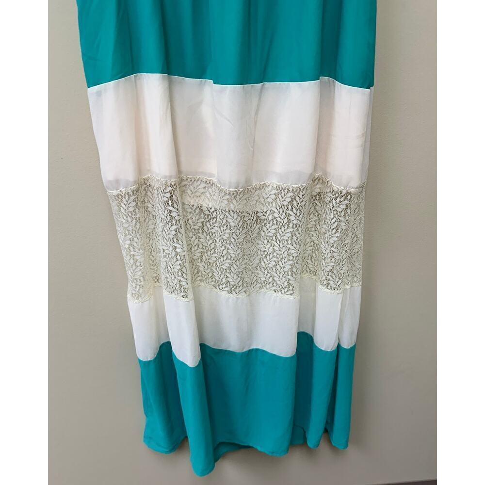 Blue White Lace Colorful Halter Maxi Dress Medium Euro Summer Vacation - Picture 3 of 7